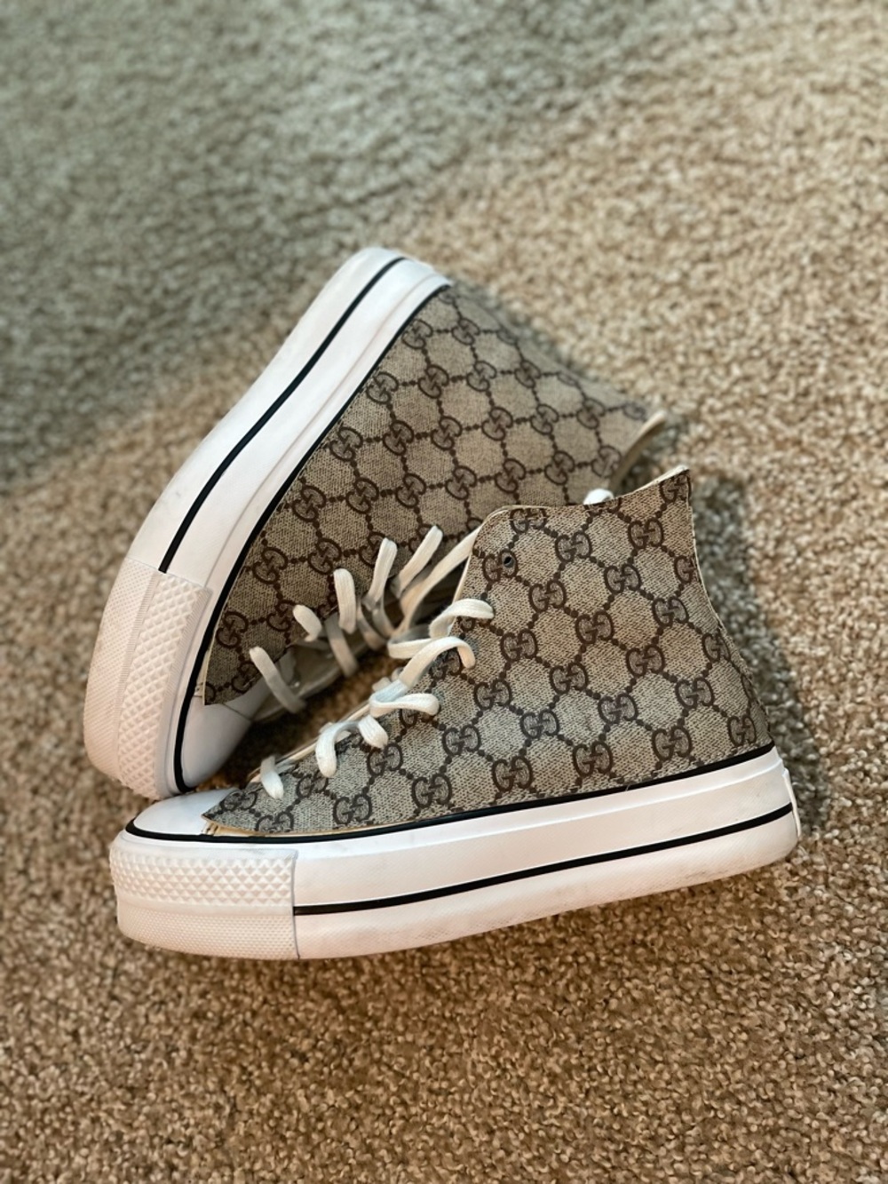 Converse High-Top Sneakers in Tan Monogram Canvas with White Soles